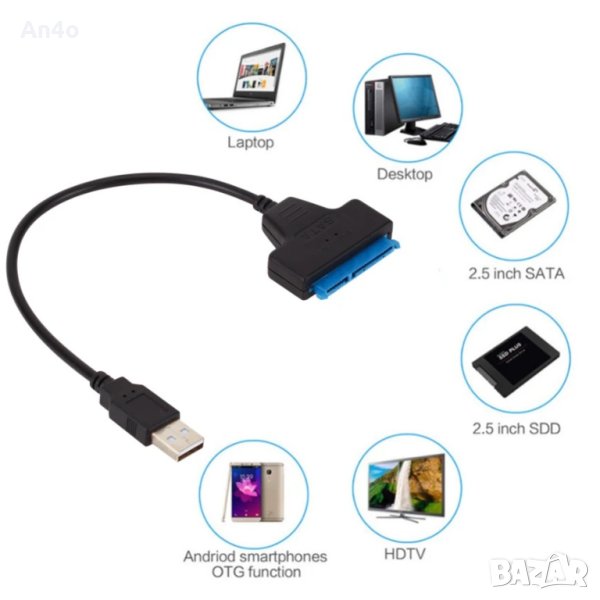 USB кабел за връзка към хардиск 2.5", USB към HDD/SSD, SATA 2 и 3, снимка 1