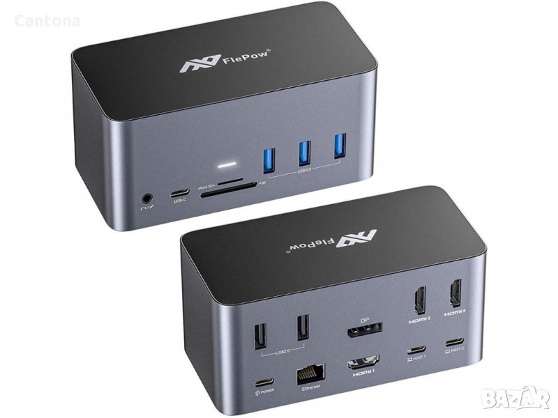 FlePow 17-in-1 USB-C Hub - до 4 дисплея ,Аудио, Gigabit Ethernet, 5 USB порта, 100 W USB-C PD, SD/Mi, снимка 1