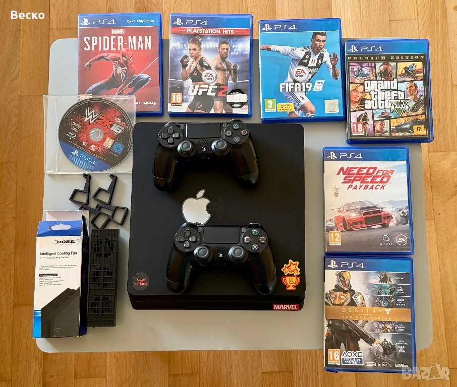 PlayStation 4 Slim 1TB + 2 джойстика + 7 игри + охлаждане, снимка 1