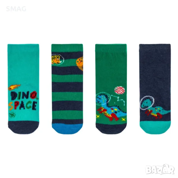 Бебешки чорапи синьо зелен динозавър астронавт - 4 чифта S_1240152, снимка 1
