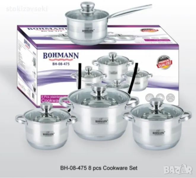 Комплект тенджери Bohmann 16см/18см/20см/22см, Неръжд.стомана, снимка 1