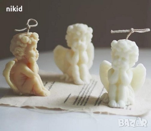 3D Голям седящ замислен ангел силиконов молд форма калъп гипс декор свещ, снимка 1