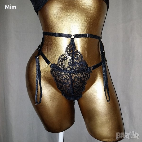 S/XL Черна дантелена полупрашка с чокър, снимка 1