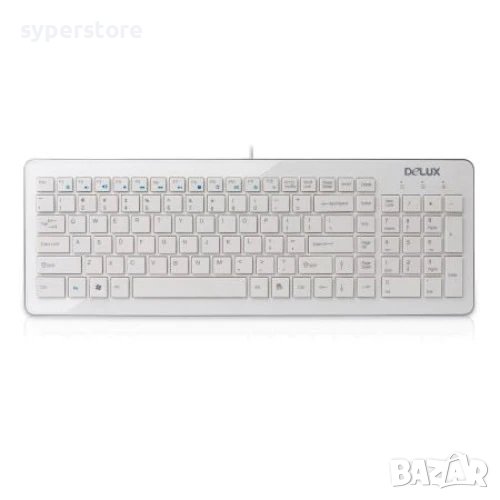 Клавиатура USB Mултимедийна Delux OM-02 Бяла БДС Кирилизирана класическа, снимка 1