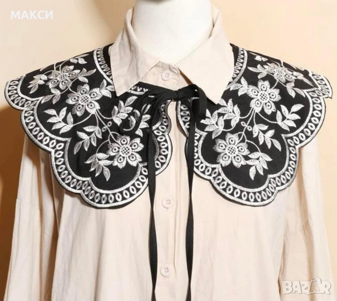 Красива и стилна бродирана яка с коригираща вързалка в черно и бяло, снимка 1