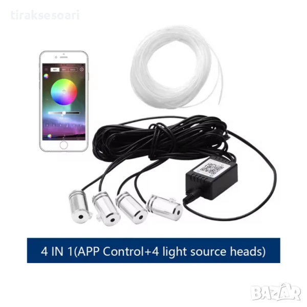 Интериорно LED амбиентно осветление за автомобил с дистанционно и приложение, модел 28955, RGB, 8 м, снимка 1