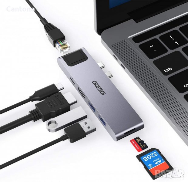 CHOETECH 7-in 2 USB C HUB-M24, 4K HDMI, 1000Mbit LAN, 2xUSB 3.0, Thunderbolt 3, TF/SD четец, снимка 1