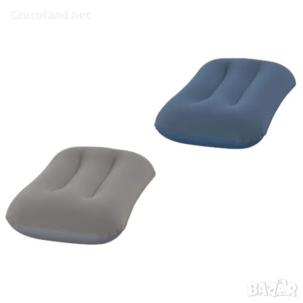 Надуваема възглавница Bestway, кадифено покритие, 42 x 26 x 10 см, сив/син, снимка 1