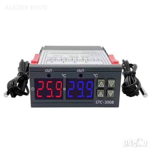 Терморегулатор двоен -55 до +120°C, захр.12VDC , 2 изх. 10А NO, 4257, снимка 1