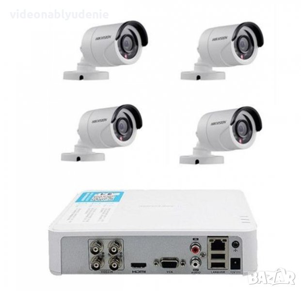 За Външен Монтаж HD Комплект за Видеонаблюдение 4х Hikvision DS-2CE16C0T-IRPF + DVR DS-7104HGHI-F1, снимка 1