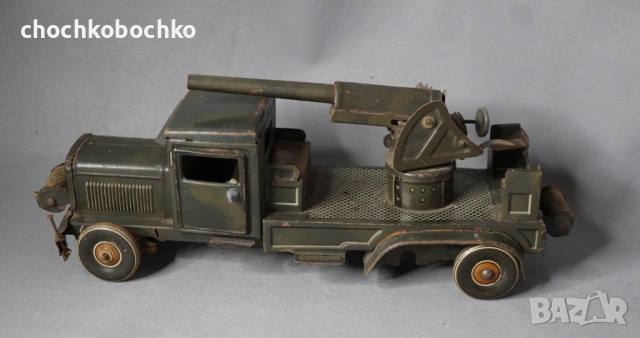 1930 Типко Метална механична играчка Военен Камион Гаубица, снимка 2 - Колекции - 53190807
