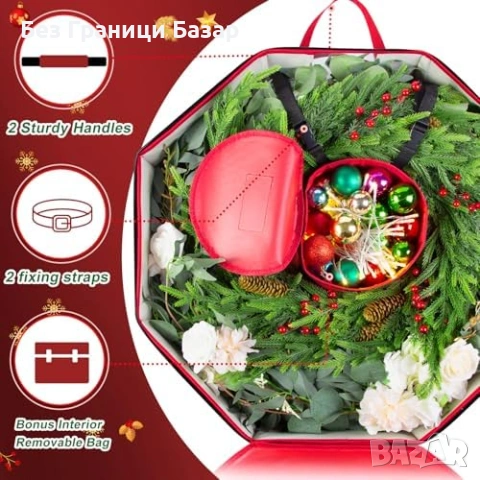 Нов Калъф за коледен венец 24″ с твърда защита и вътрешна чантичка, снимка 3 - Декорация за дома - 53155610