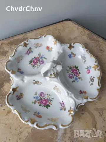 Reichenbach GDR-Henneberg Jlmenau/2бр стара немска порцеланова чиния-тройка/поднос за сладки-ядки