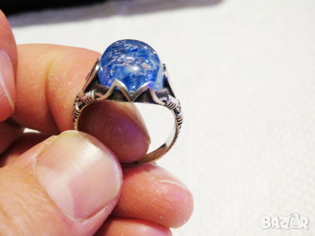 мъжки сребърен пръстен, стар голям сребърен османски пръстен с голям син камък, турски сребро, снимка 2 - Пръстени - 35483081