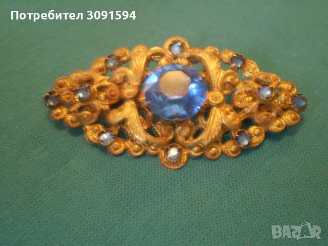 антикварна брошка  сини кристали , снимка 4 - Антикварни и старинни предмети - 37983099