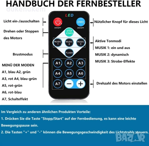Комплект от 2 броя LED Диско лампа с листанционно управление, снимка 3 - Прожектори - 52694821
