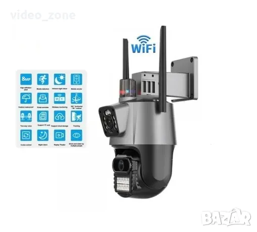 UltraHD Двойнa PTZ AI WiFi 8MP камера, Цветно нощно виждане, Двупосочно аудио