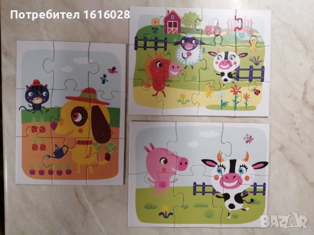 Детски пъзел 3 в 1 с три картинки на животни с големи части., снимка 10 - Игри и пъзели - 43251223