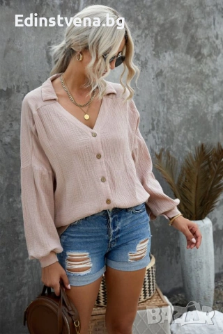 Дамска риза с дълъг ръкав в бледорозов цвят | Разпродажба! Последен размер XXL!, снимка 7 - Ризи - 53093487