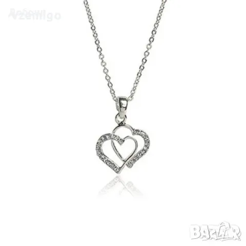 Стоманено Колие с Висулка Две Сърца, снимка 1