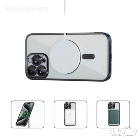 Силиконов кейс bSmart Chrome Magsafe с протектори за камерите, За iPhone 17 Pro Max (6.9), Черен, снимка 3 - Калъфи, кейсове - 51825894