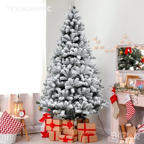 Заснежена изкуствена елха с метална стойка, снимка 2 - Декорация за дома - 52256819