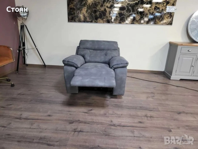 Сив фотьойл от плат с електрически релаксиращ механизъм, снимка 10 - Дивани и мека мебел - 51954186