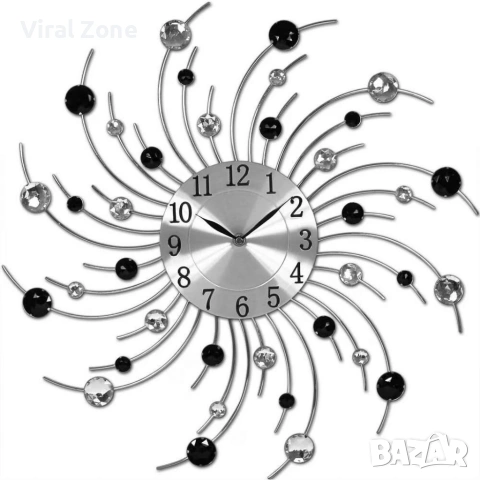 Модерен декоративен стенен часовник с кристали, 50 см