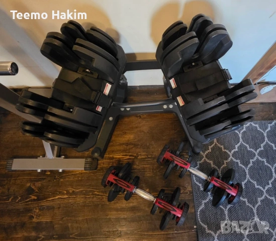 Регулируеми дъмбели 40 кг (комплект 80 кг) + Оригинална стойка, снимка 2 - Фитнес уреди - 53513251