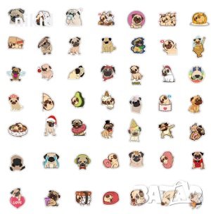 50 бр мопс кучета куче самозалепващи лепенки стикери за украса декор картонена торта, снимка 5 - Други - 35131433