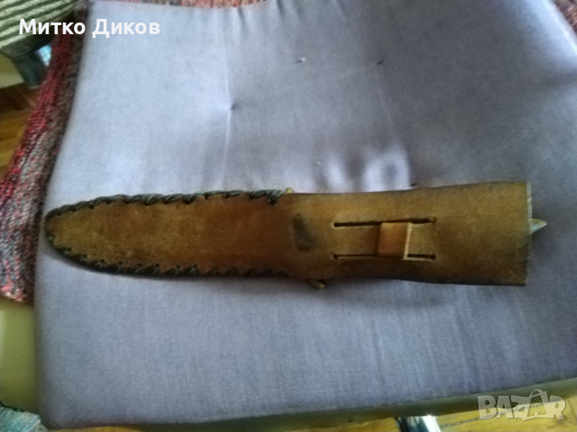 Ловен нож от соца калъф естествена кожа метален гард ръчно правен от майстор с инициали нов , снимка 13 - Ножове - 36422656