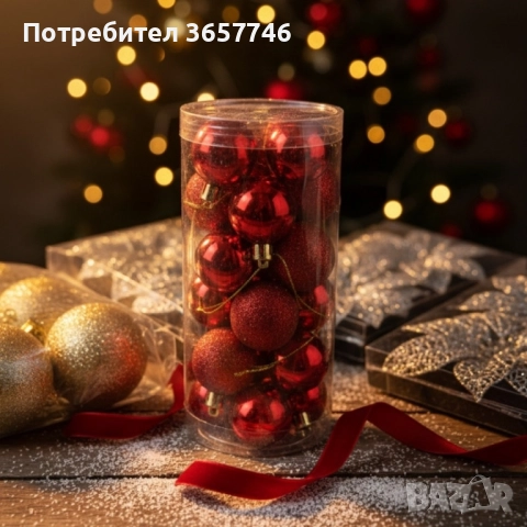 Комплект от 24 червени коледни топки , снимка 2 - Декорация за дома - 52098304
