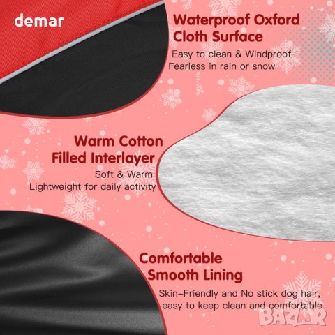 Водоустойчиво, ветроустойчиво зимно яке за кучета, червено и черно L45 см, снимка 6 - За кучета - 43120347