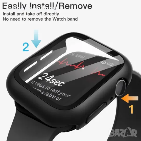 Кейс + Стъклен Протектор за Apple Watch Series 9 - 41mm и 45mm, снимка 4 - Калъфи, кейсове - 48359692