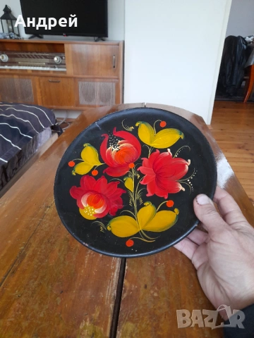 Стара дървена чиния за стена,хохлома, снимка 2 - Други ценни предмети - 53525256