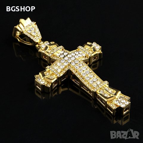 Хип - Хоп кръст / Hip Hop Cross - Бижу - Gold, снимка 5 - Колиета, медальони, синджири - 37529568
