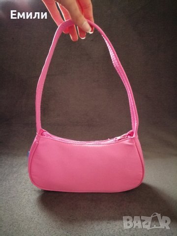Текстилна малка дамска чанта за рамо в розов цвят, снимка 3 - Чанти - 43734395