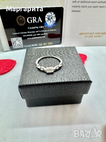 Сребърен пръстен с мойсанит (диамант) 0.5 карата, снимка 11 - Пръстени - 53205675