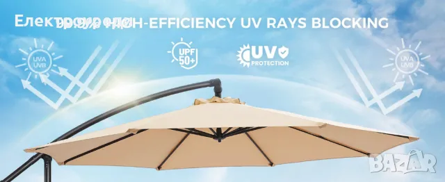 Висококачествен Регулируем 3х3М Градински Чадър с 8 ребра и UV защита, снимка 3 - Градински мебели, декорация  - 49195226