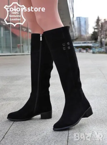 Равни ботуши - черен ЕСТЕСТВЕН велур - 17134Z-3-3FM
