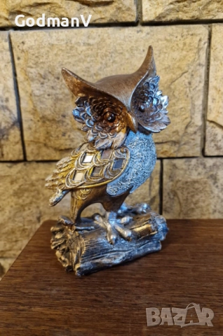 Декоративна статуетка „Бухал на дървено трупче“, снимка 3 - Статуетки - 52648267