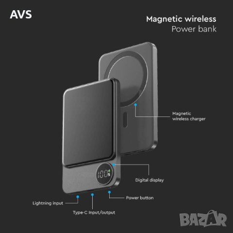 Външна батерия с безжично зареждане V-TAC 5000mAh Wireless Fast Charge 15W, снимка 5 - Външни батерии - 40879237