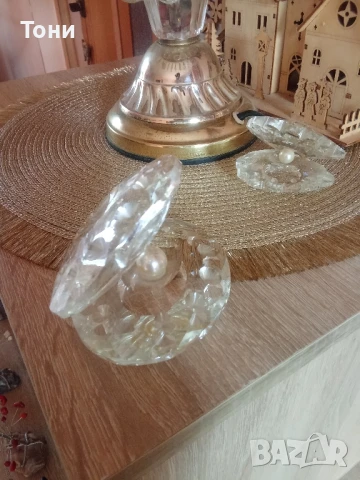 Декоративни стъклени миди с перли, снимка 3 - Декорация за дома - 50443643