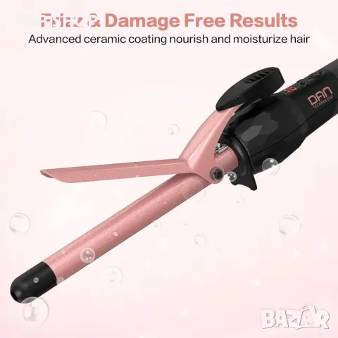 Керамична маша за коса с ръкавица DAN Technology, регулируема температура (розово злато, 16 mm)