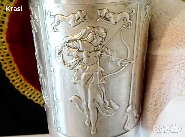 Чаша,халба от калай с уникални ловни картини. , снимка 6 - Антикварни и старинни предмети - 47644328