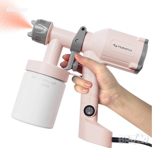 Tilswall, ултралек електрически пистолет за боядисване с 600 мл подвижна чаша, 2 дюзи и 3 модела, снимка 9 - Други инструменти - 51996204