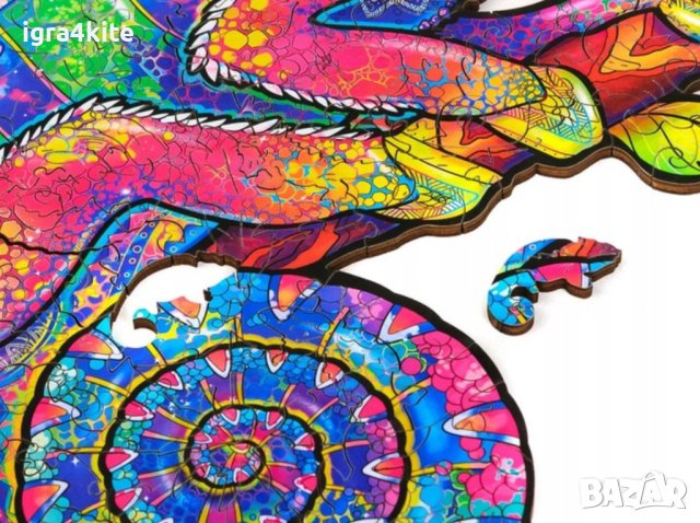 Дървен пъзел животни Хамелеон извит / А4 формат Размер М / 27 модела, снимка 3 - Игри и пъзели - 43288269