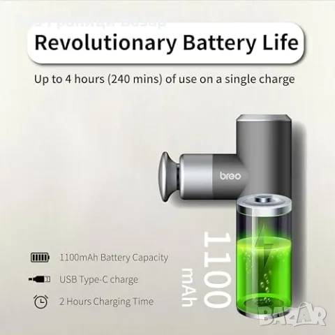 Нов Мини масажен пистолет 4 глави, лек, преносим, ултра тих, USB-C, снимка 9 - Масажори - 48016459