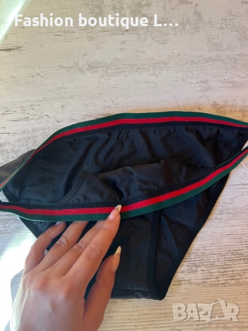 Gucci дамски черно бельо тип бикини с ластик в цветовете на марката зелено и червено S размер 💚❤️💚, снимка 3 - Бельо - 52236076