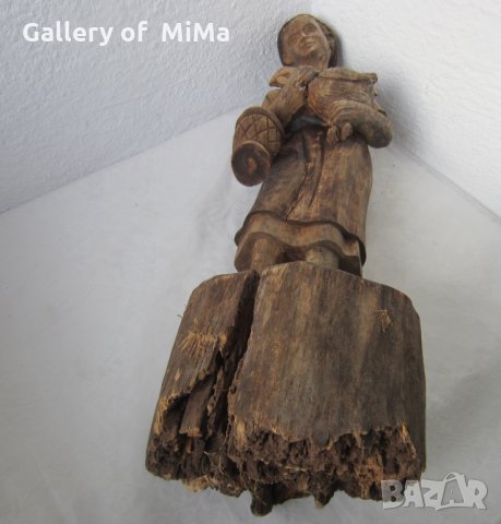 57 см. Момиче с петел Невероятна много стара дървена статуя , снимка 11 - Статуетки - 28940369